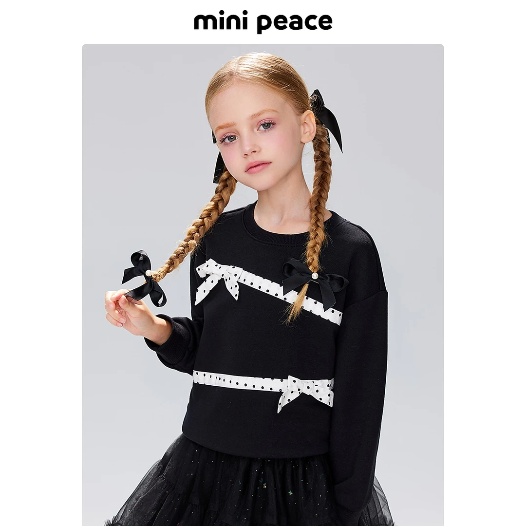 MINIPEACE太平鸟童装女童卫衣儿童上衣蝴蝶结套头卫衣纯棉时髦春
