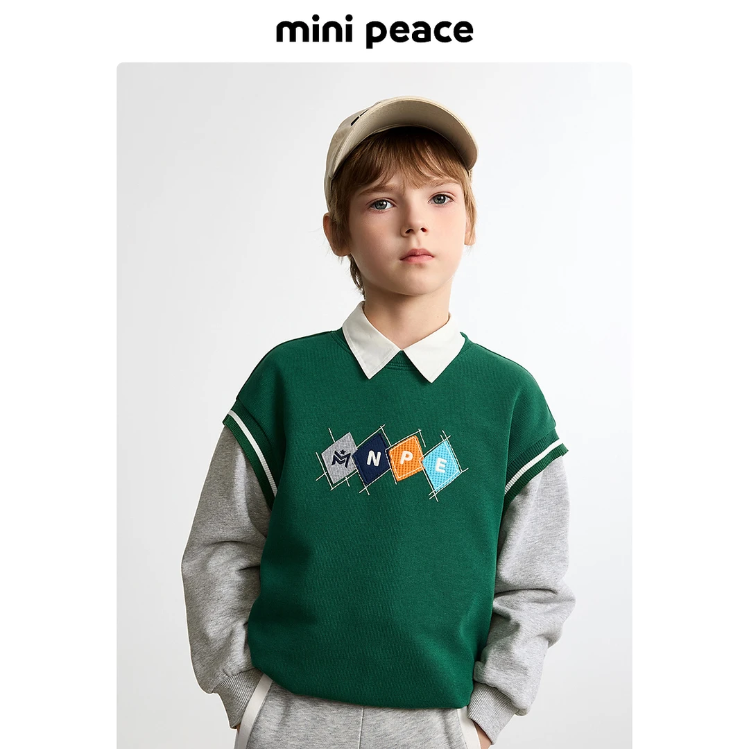 MINIPEACE太平鸟童装男童卫衣春秋款撞色假两件学院风上衣潮