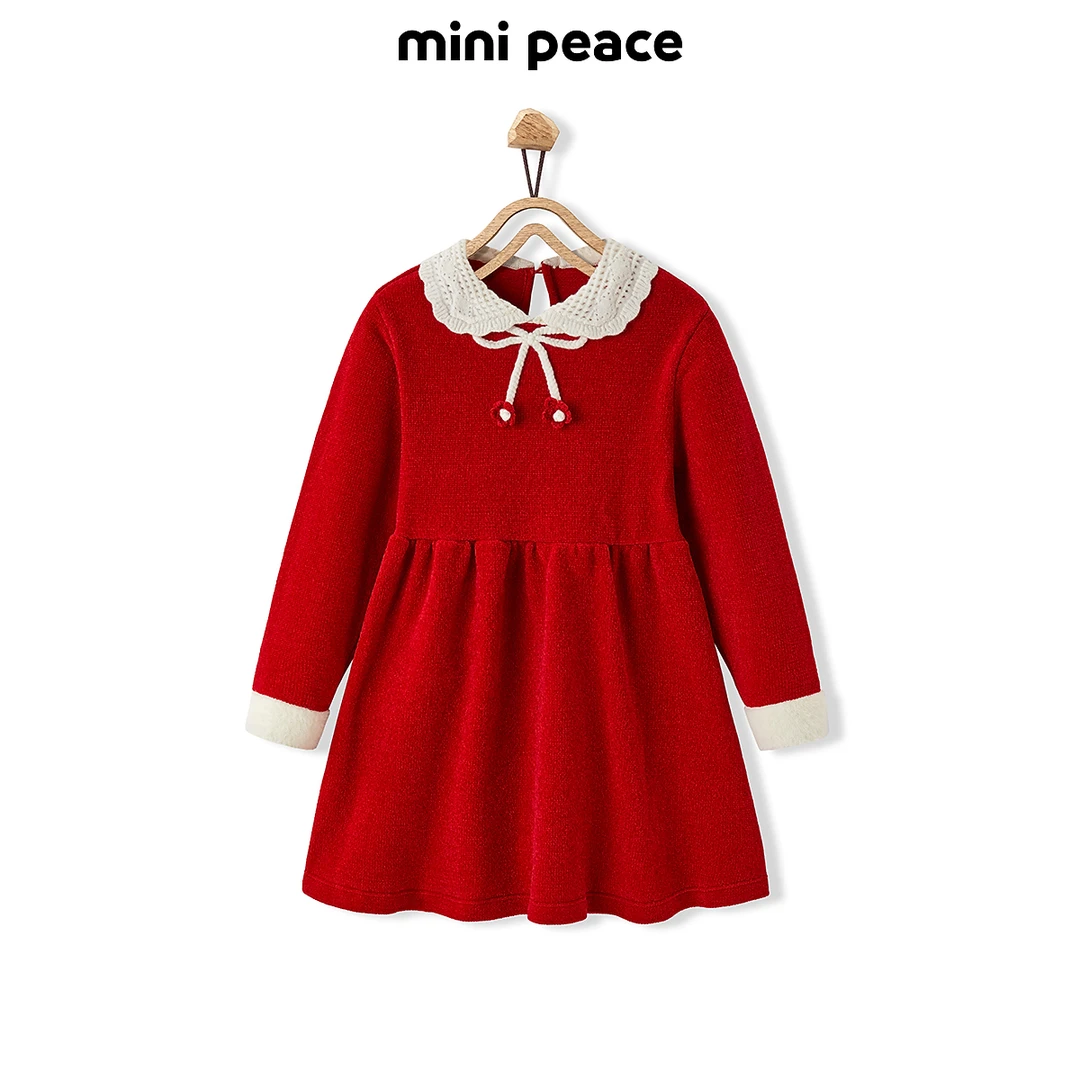 MiniPeace太平鸟童装连衣裙冬新长袖加绒宝宝女孩针织