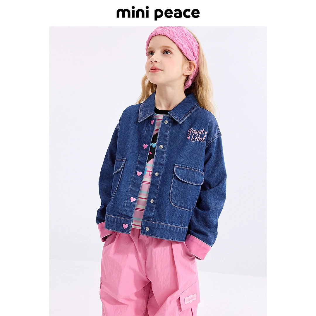 MINIPEACE太平鸟童装女童甜酷牛仔夹克儿童外套春秋新款宝宝上衣