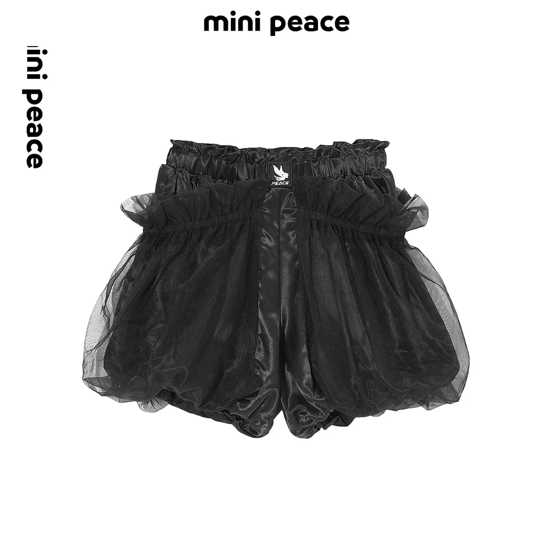 【专柜同款】MINIPEACE太平鸟童装夏季女童黑色高腰松紧腰宽松短裤