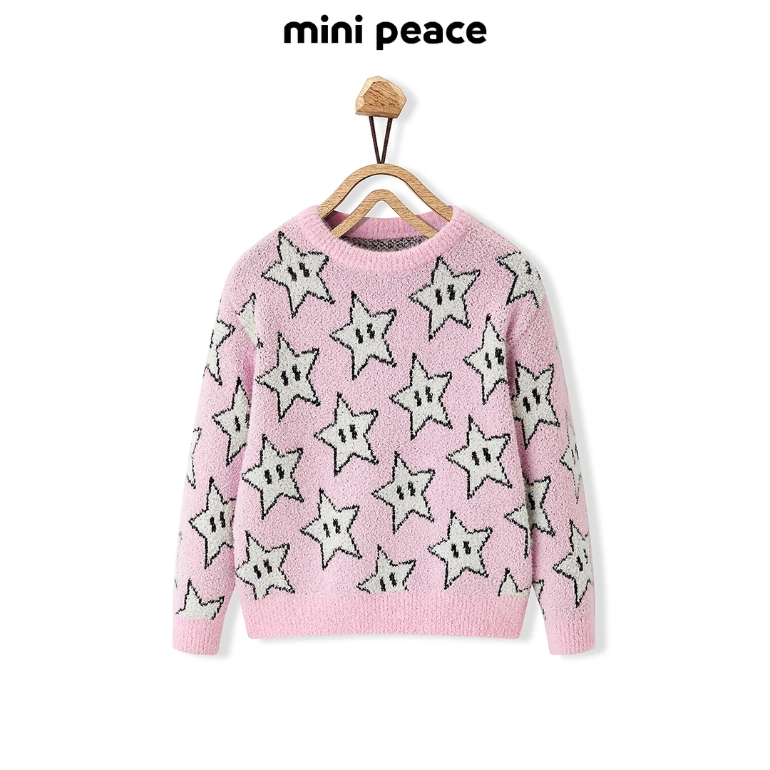 MINIPEACE太平鸟童装雪尼尔女童套头毛衣针织衫满印