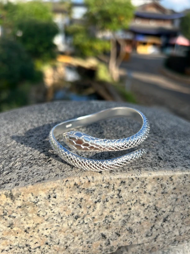 足银手镯 蛇镯 实心亮面62克情侣手镯