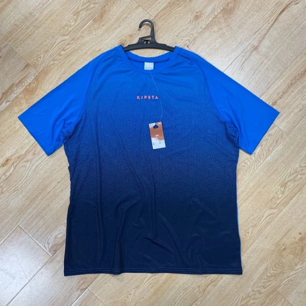 欧美大码蓝色渐变速干弹力运动短袖T恤