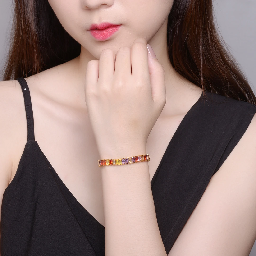 铜合金仿水晶手链 彩色锆石手链满钻小众炫彩可调节手链小众气质