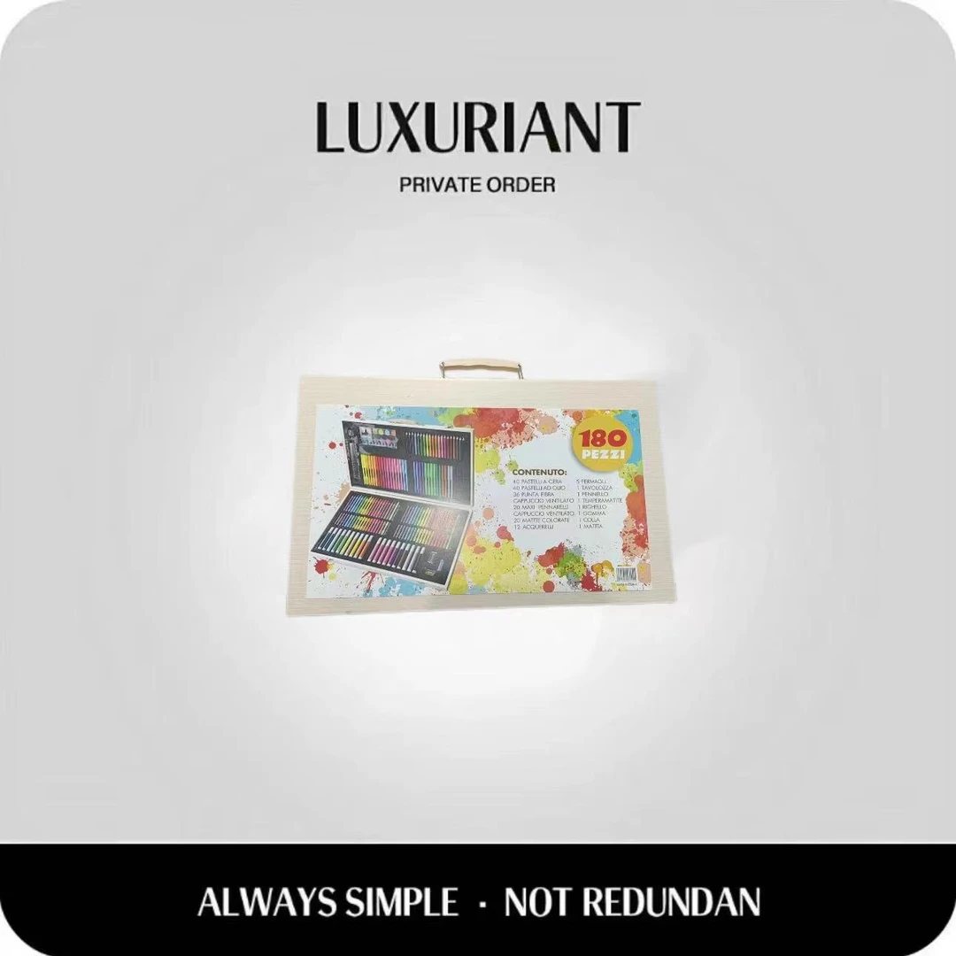 180件木盒画笔套装儿童礼盒培训礼品毕业礼物水彩笔蜡笔