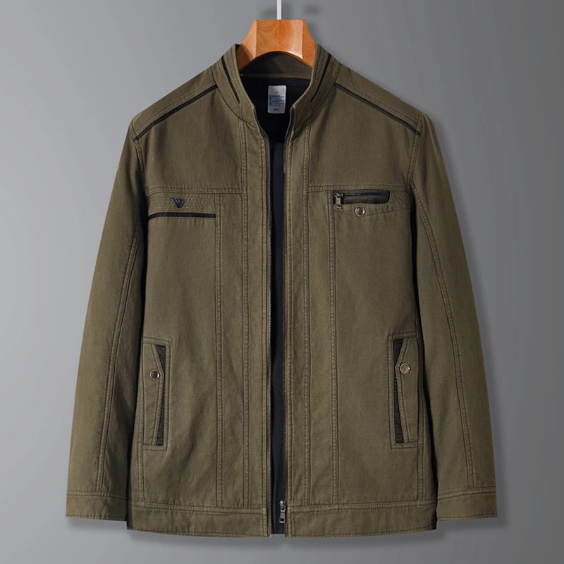 春秋季中年男士夹克衫立领宽松爷爷装休闲大码工装上衣爸爸装外套