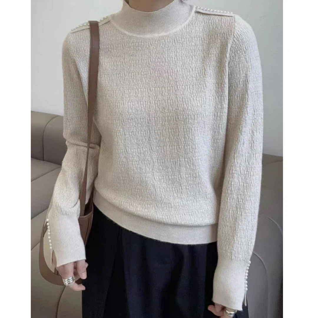 H4423301回味依衣一体绒加厚珍珠扣时尚显瘦高级感百搭中领毛衫