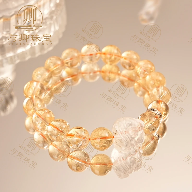 【黄金甲】与卿珠宝 黄水晶爆闪阿塞+白水晶醒狮头+925银配件