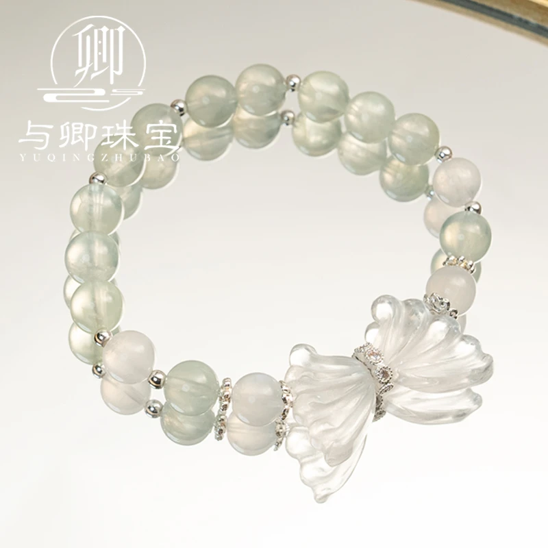 【月映荷】葡萄石➕蓝月光石➕白水晶蝴蝶雕刻 8mm 转运幸运之石