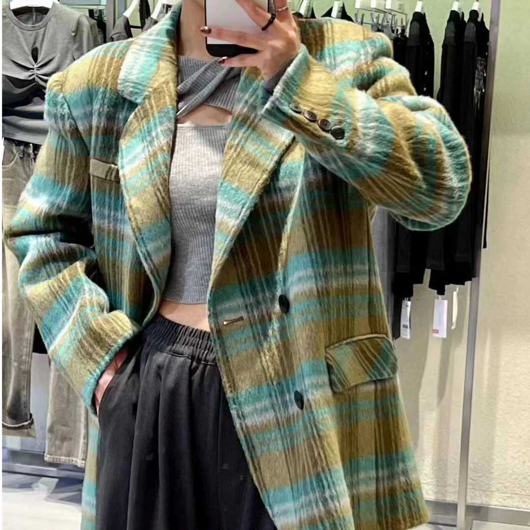 EGO-HBQ024复古高级感港风ins简约格纹休闲宽松大衣