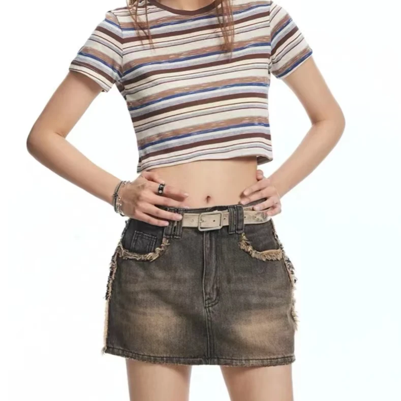 EGO-FCC027辣妹高腰显瘦牛仔半身裙A字裙短裙裙裤