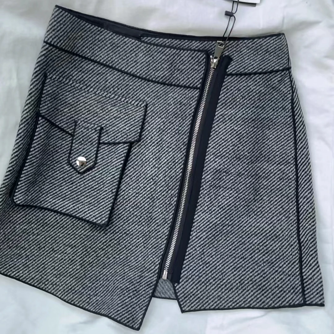 雅尼拉秋冬季百搭款粗花呢包臀短裙花溪设计款8013