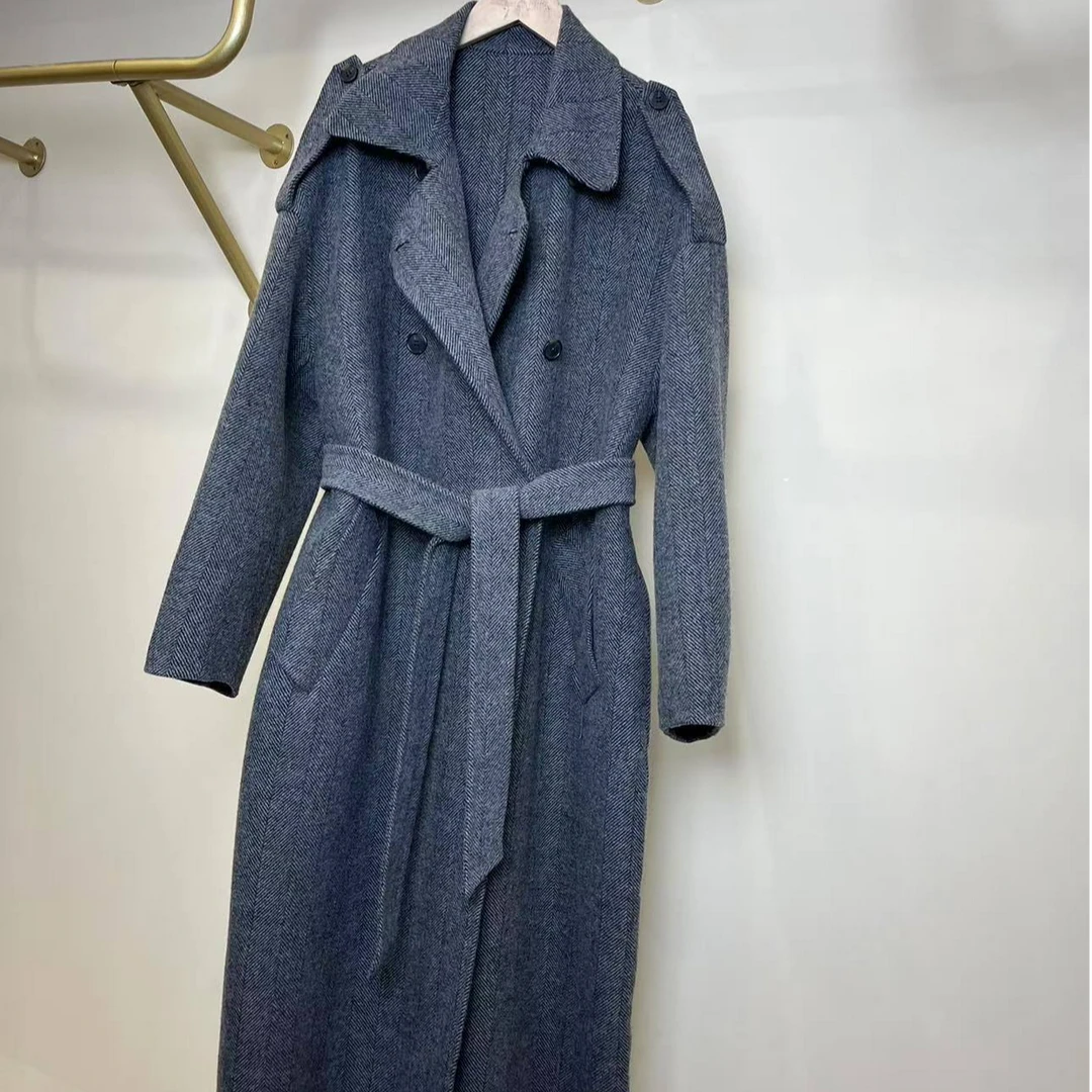 EGO-HBP091重磅羊绒大衣秋冬英伦风宽松显瘦双排扣长款外套