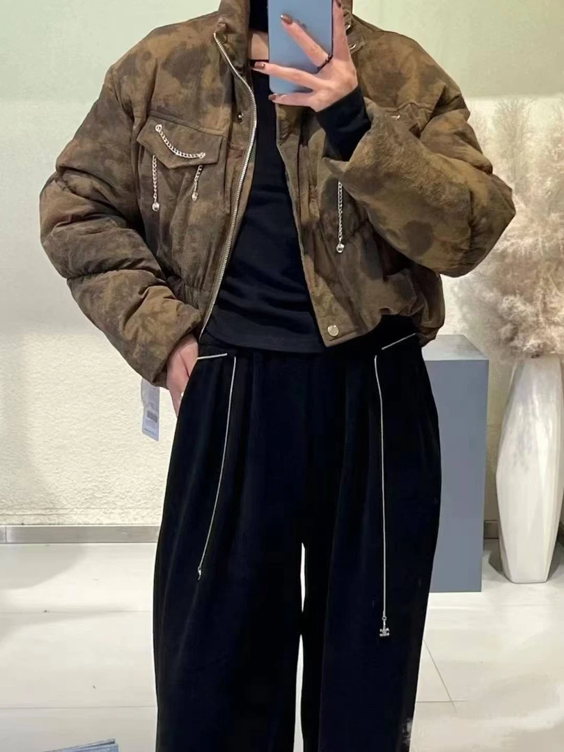 EGO-HBF043羽绒服女超短款立领水墨画鸭绒外套