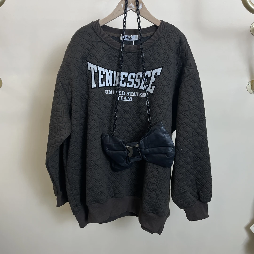 EGO-HAD034秋冬韩版潮流宽松暗纹字母印花卫衣