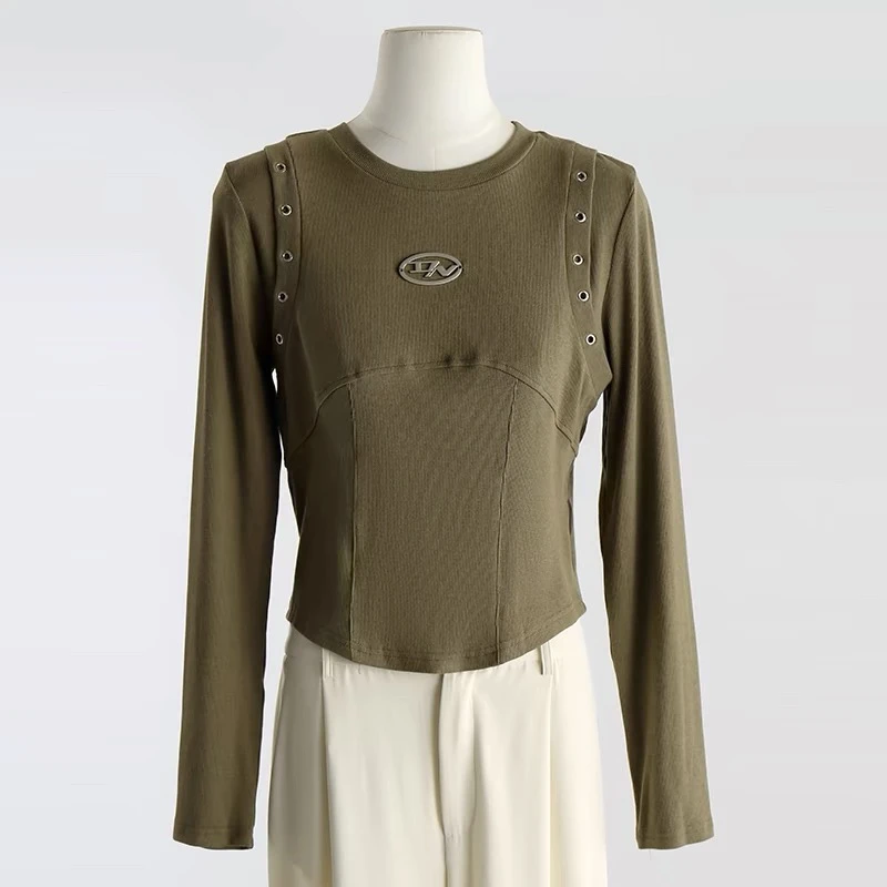 EGO-HAI003高街潮牌修身显瘦黑白长袖短款T恤秋冬新款百搭打底衫