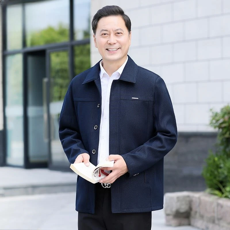 秋季中老年外套男爸爸秋装中年男士宽松大码上衣春秋休闲翻领夹克