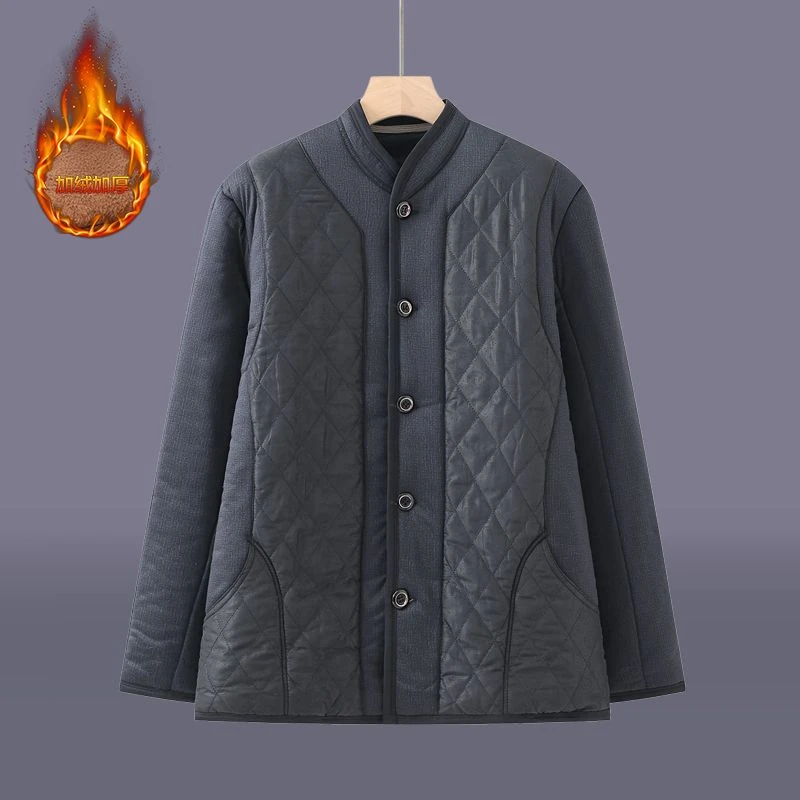 老头爷爷爸爸装棉袄秋冬季中老年人棉衣男士加绒纽扣开衫上衣开襟
