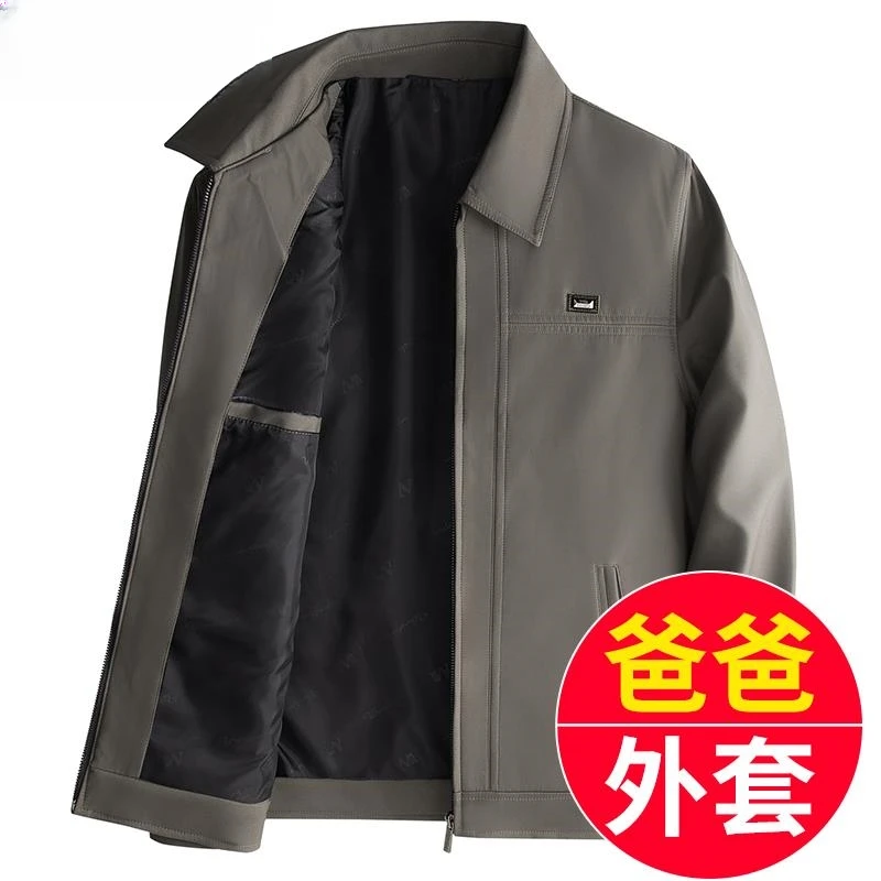 秋季爸爸翻领外套男中老年人爷爷春秋款上衣服中年男士男装夹克衫