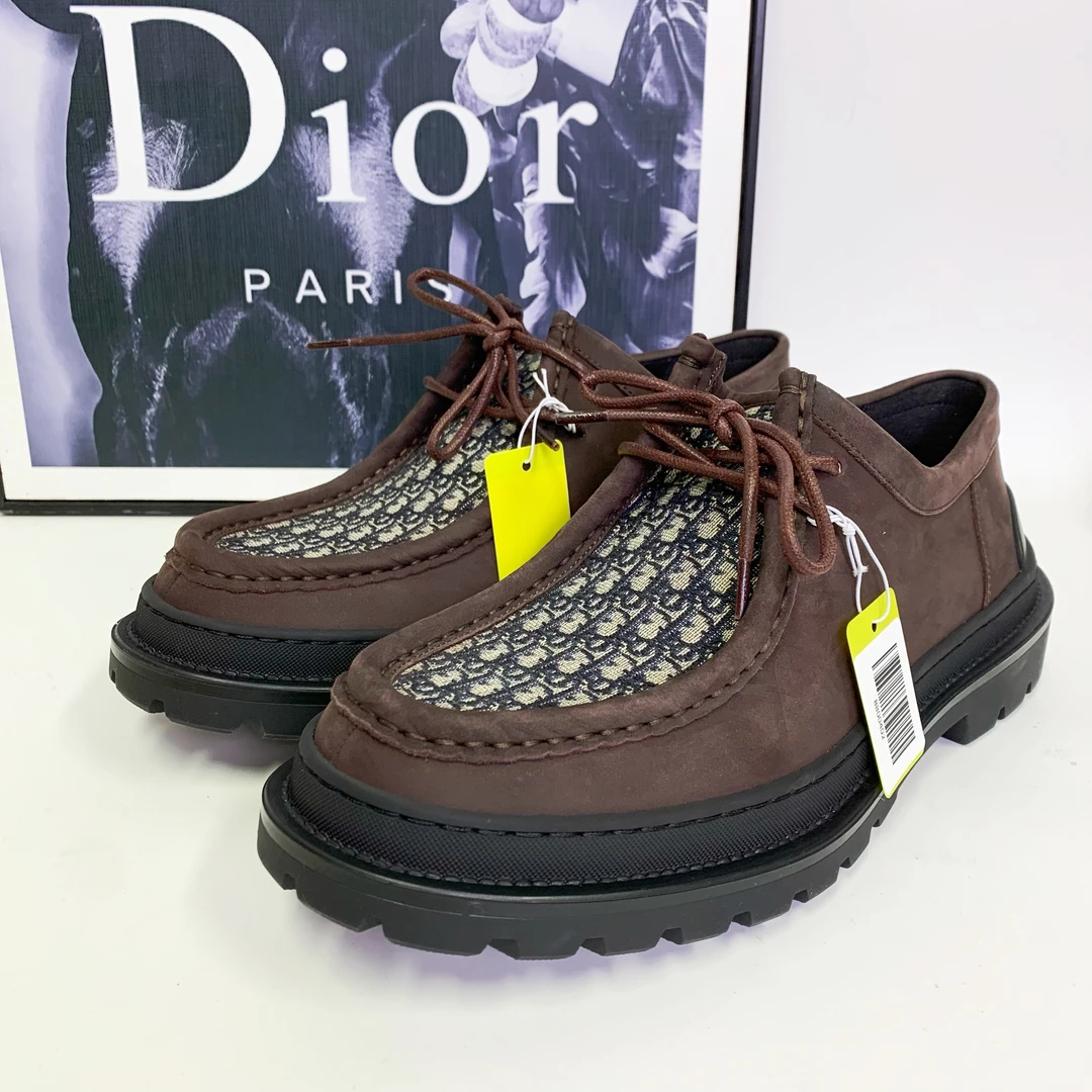 全新未使用 DIOR/迪奥 迪奥Explorer系列棕色满印工装皮鞋