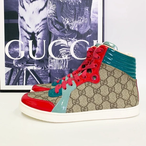 全新未使用 GUCCI/古驰 古驰高帮老花湖水蓝尾印花满印时尚