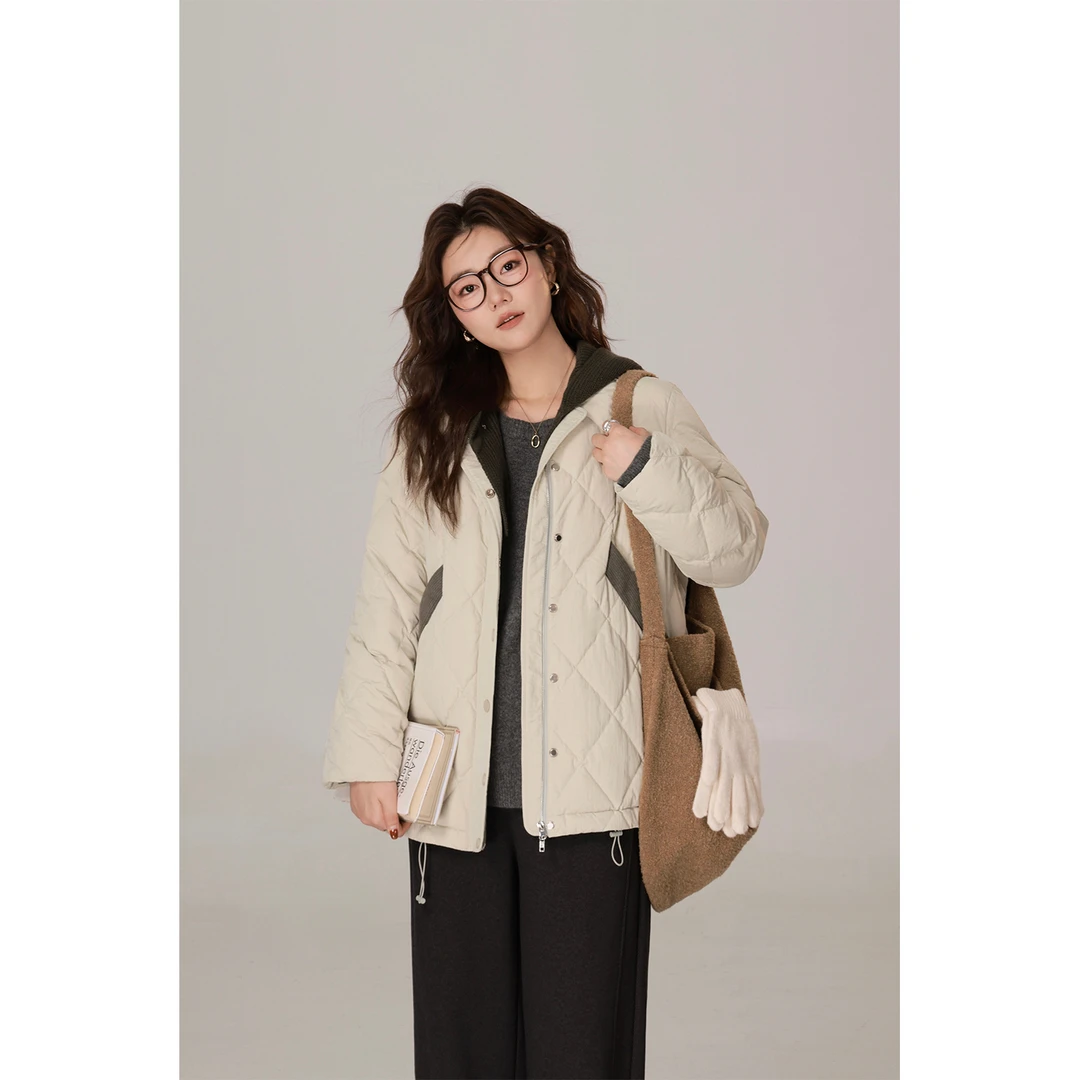 现货大婉酱微胖定制菱格连帽羽绒服女新款90白鸭绒外套 5379D