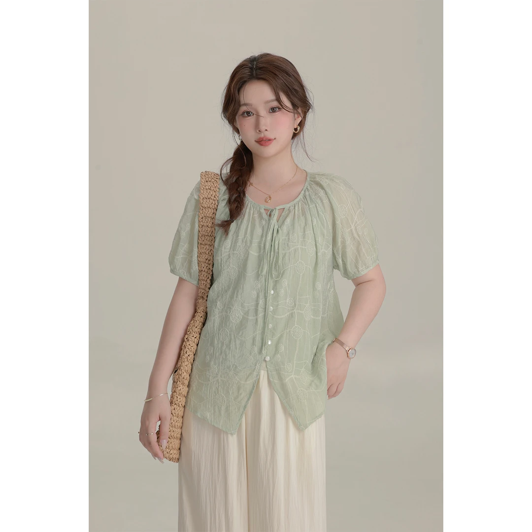 大婉酱微胖定制 法式设计感绝美上衣夏季新款别致衬衫两件套5016D