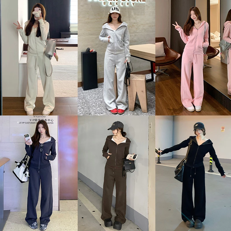 Moses Queen/魔西女王松弛感卫衣套装女百搭连帽外套直筒休闲裤