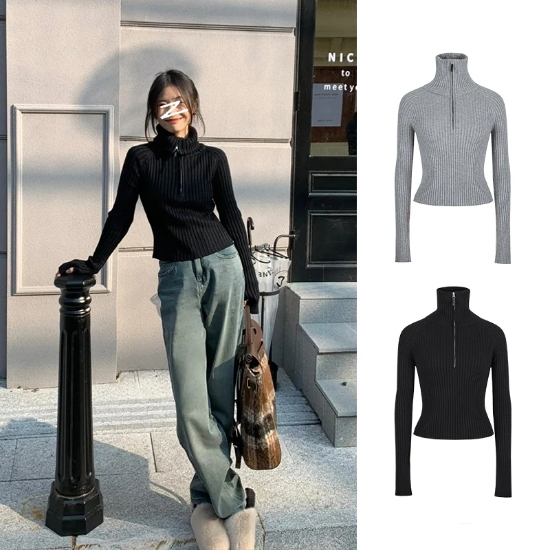 Moses Queen/魔西女王半拉链套头高领加厚毛衣翻领长袖针织上衣