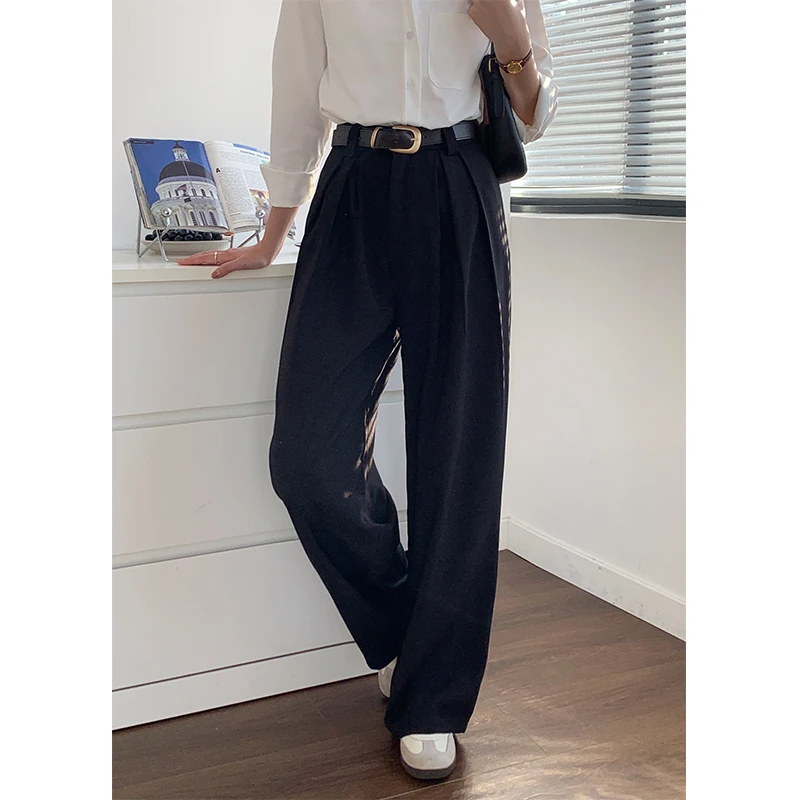 Moses Queen/魔西女王高腰西装直筒裤春夏宽松垂感阔腿拖地裤薄款