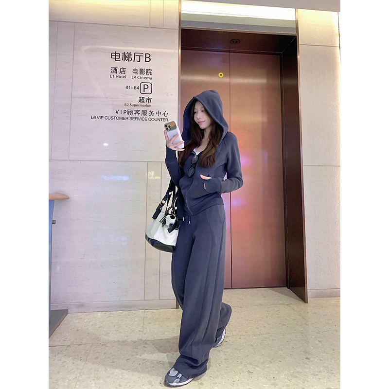 Moses Queen/魔西女王lulu修身卫衣连帽外套女运动卫裤瘦版阔腿裤