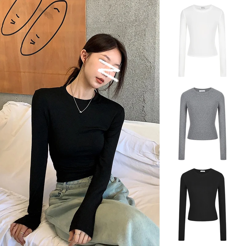 Moses Queen/魔西女王德绒掐腰正肩t恤修身打底衫高能感长袖上衣