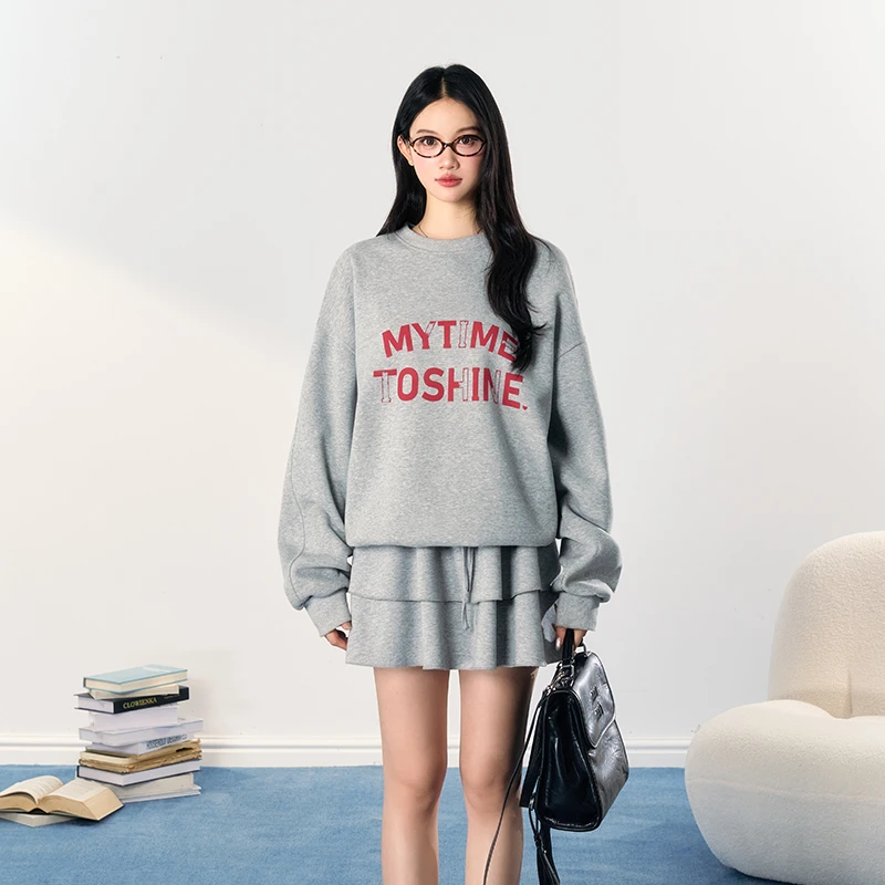 Itsokies氧气感休闲卫衣套装印花字母蛋糕A字裙韩系运动两件套