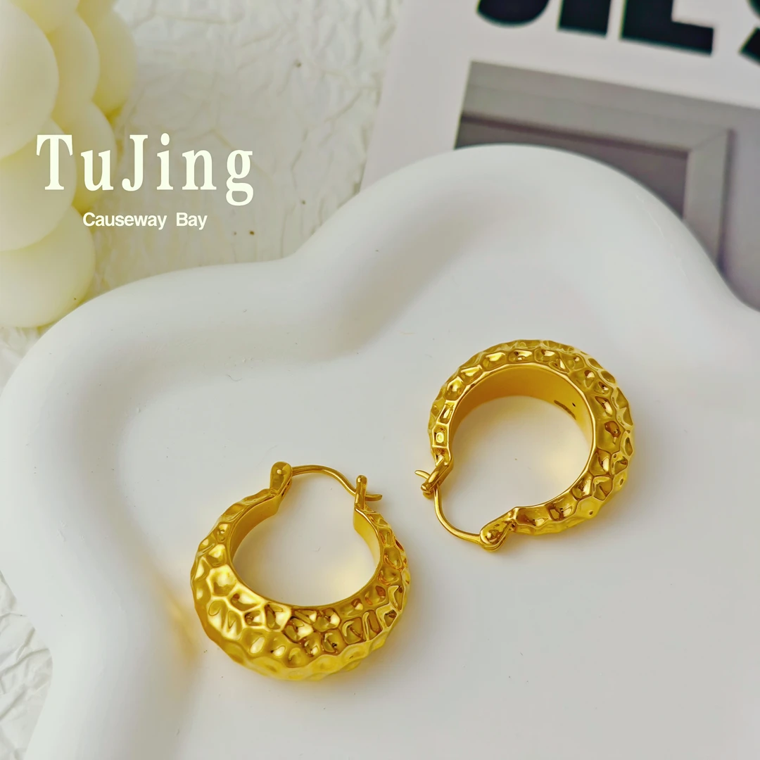 【徒金珠宝】 足金999 欧美法式洛可可波纹简约U形水滴黄金耳圈耳扣