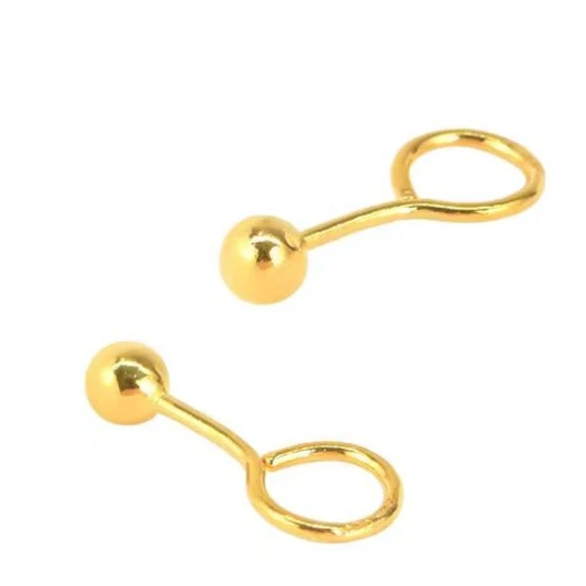 【徒金】足金999.9黄金球球弯钩防丢百搭养耳洞复古时尚气质素款