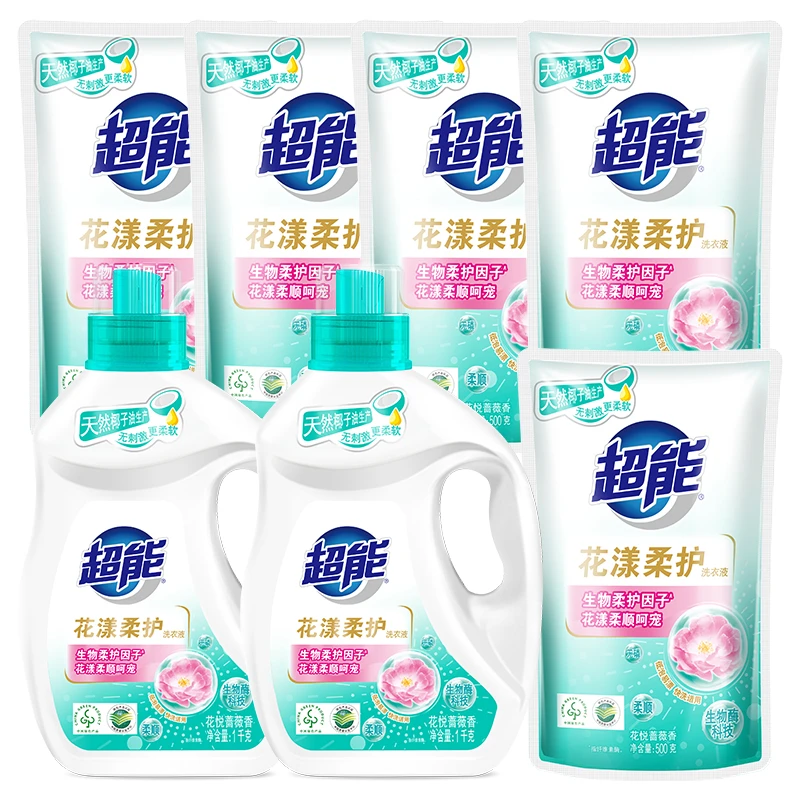 超能洗衣液套组9斤花漾柔护家用亲肤柔软留香氛深层去渍去污花香