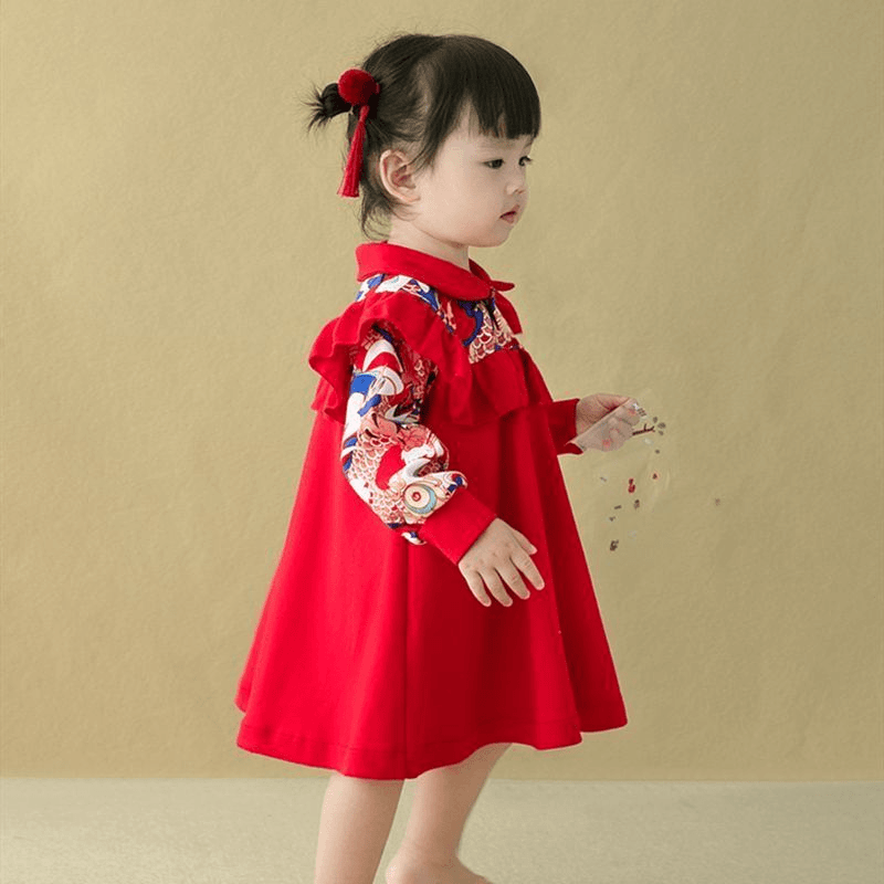 巴拉巴拉宝宝生日女童春秋冬款连衣裙长袖国潮婴儿抓周宴服周岁圣