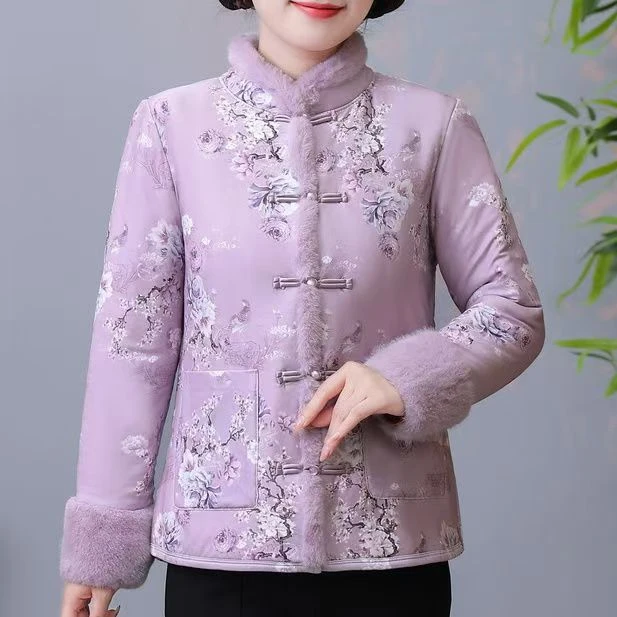 【专属】新中式盘扣毛边时尚三层加绒加厚棉服盘扣带口袋