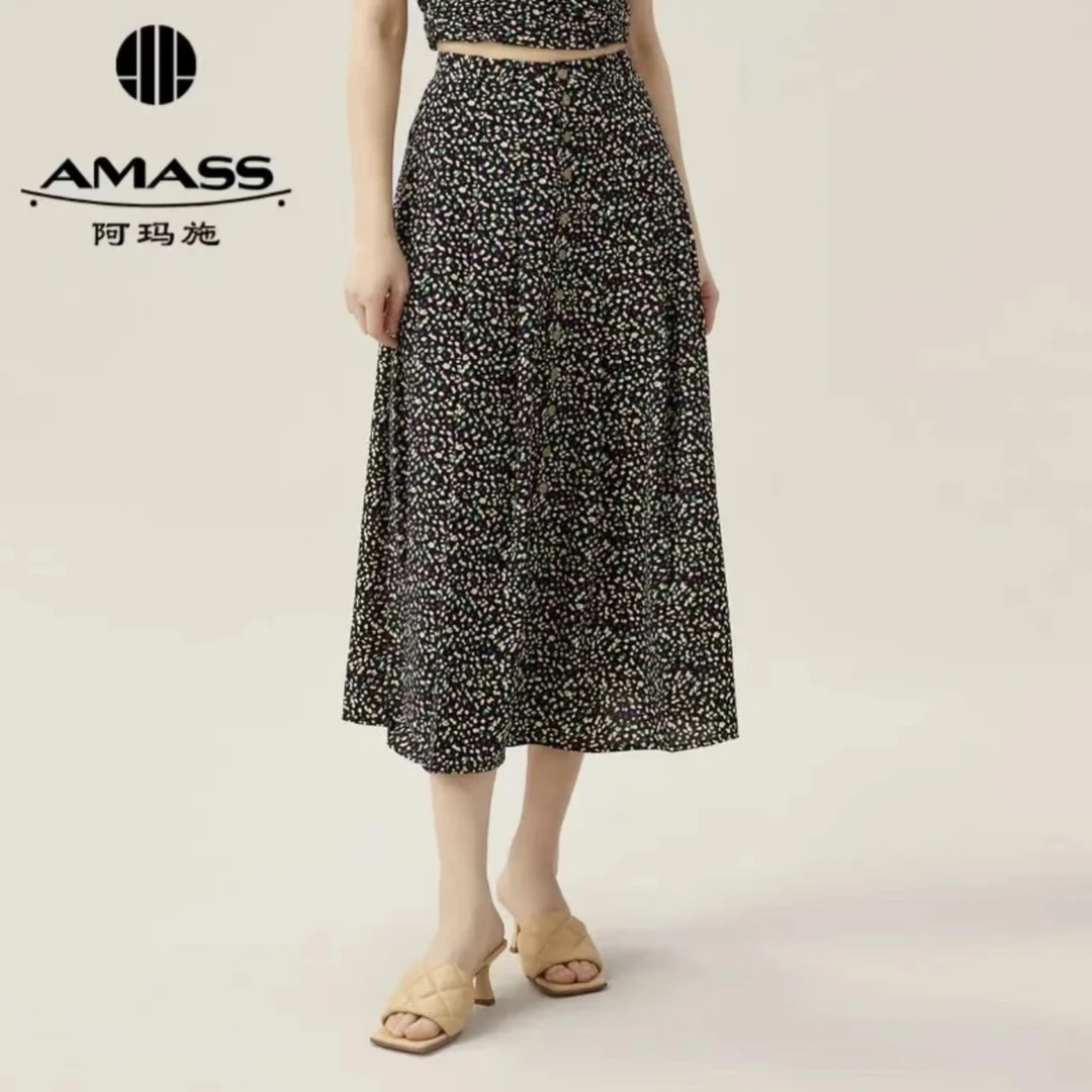AMASS/阿玛施新款气质春秋高腰排扣波点5200436-显瘦百搭中长半裙