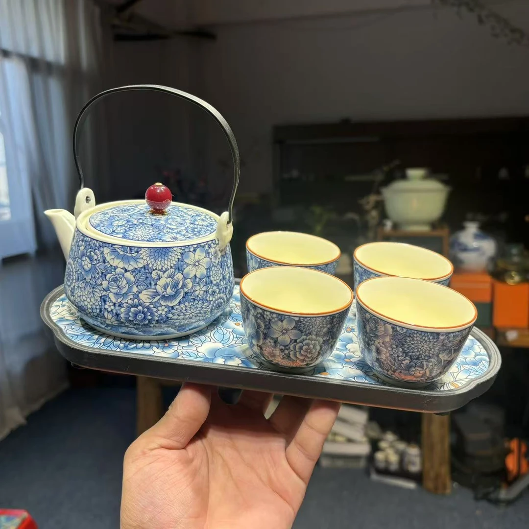 秋香茶具 青花繁花似锦提梁壶一壶四杯套装家用轻奢功夫茶具-2018