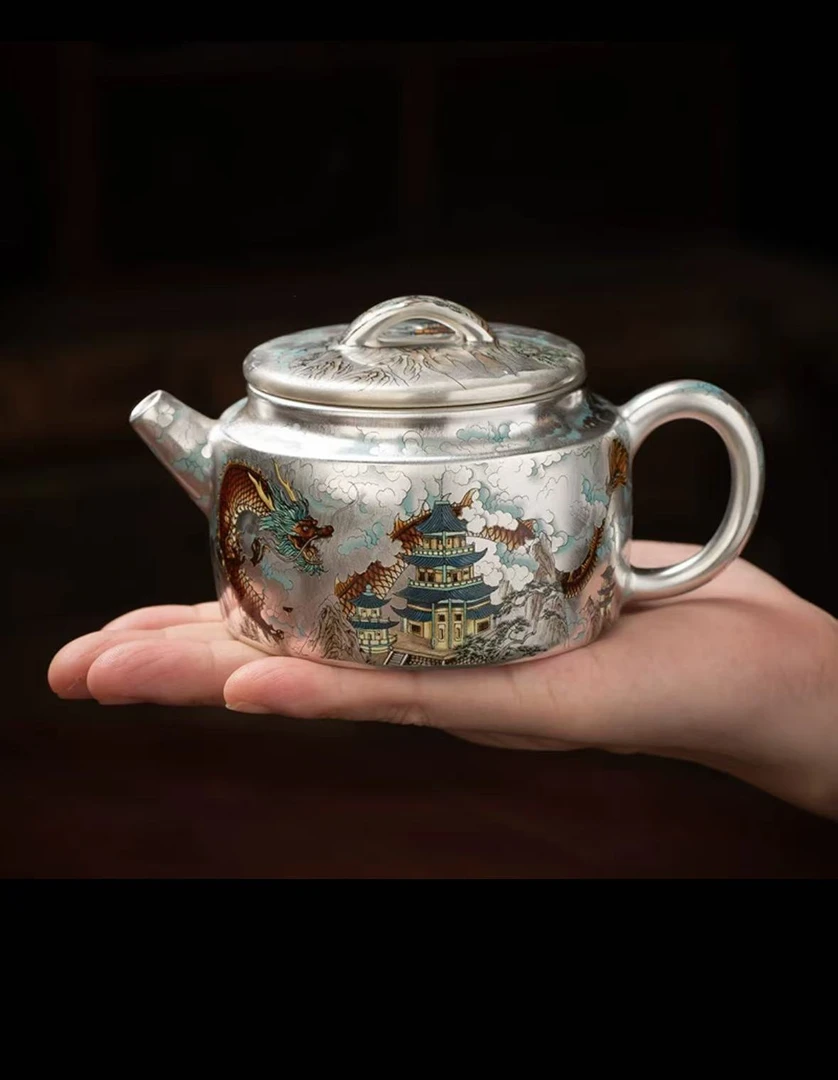 秋香茶具 龙凤汉瓦银壶-5105