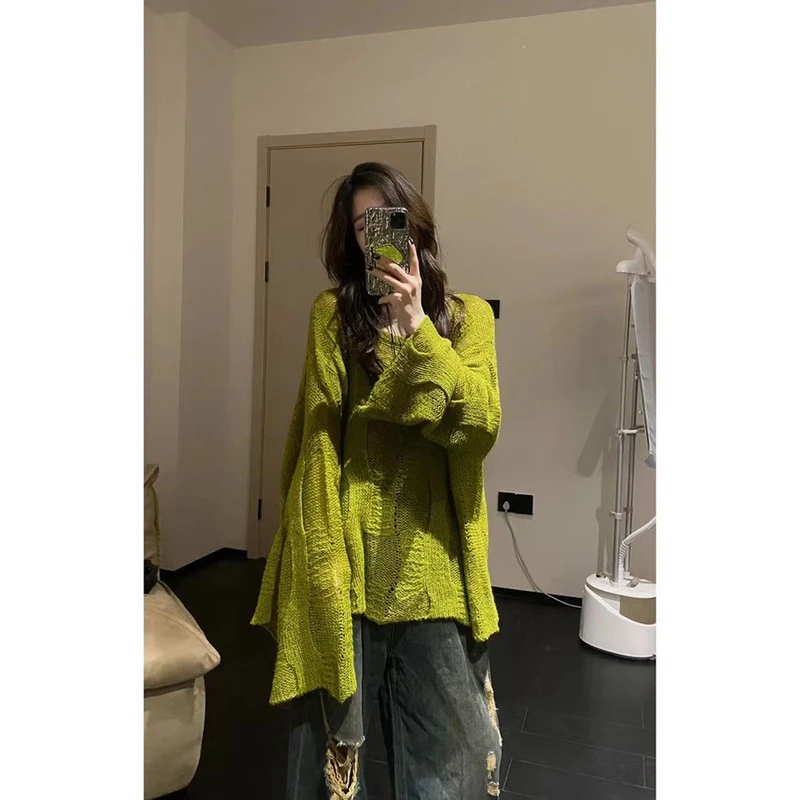 法式小众慵懒风镂空设计感针织衫女秋冬新款宽松百搭长袖套头上衣