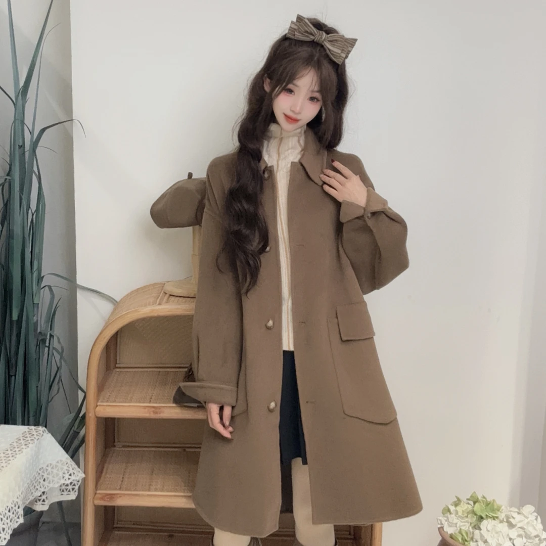 秋幕驼色双面羊绒大衣女冬韩系宽松简约高级感小个子气质冬装外套