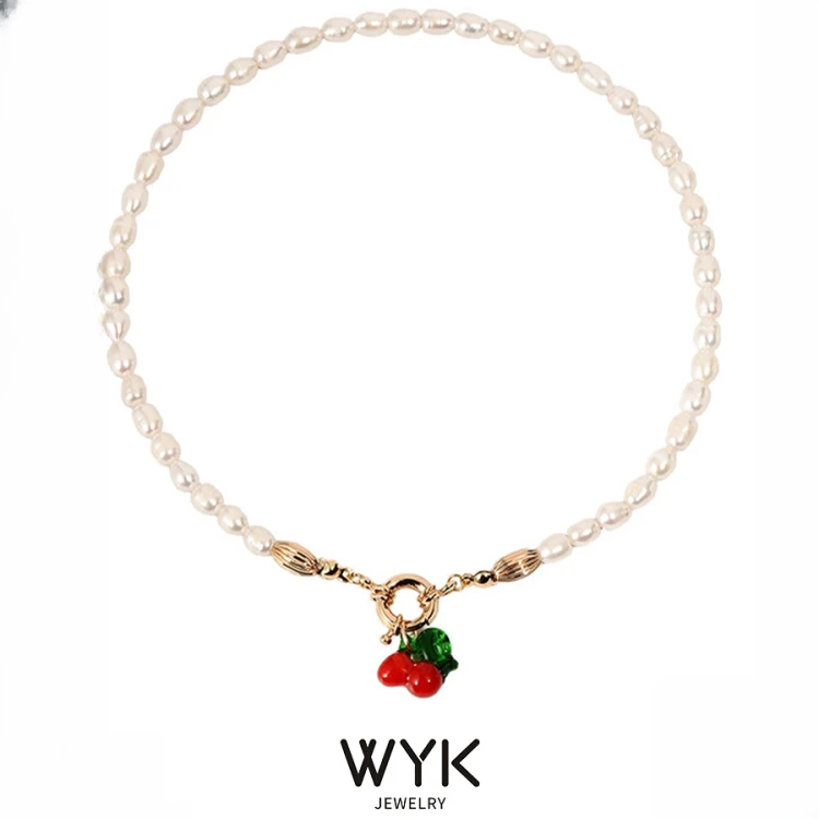铜合金仿珍珠项链 Mayol白百何同款樱桃珍珠项链女夏季红色锁骨链