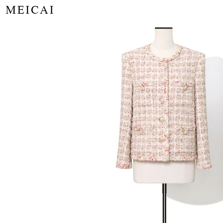 美裁 沉香花园 高端定制绵羊毛+马海毛千鸟风格羽毛纱小香外套