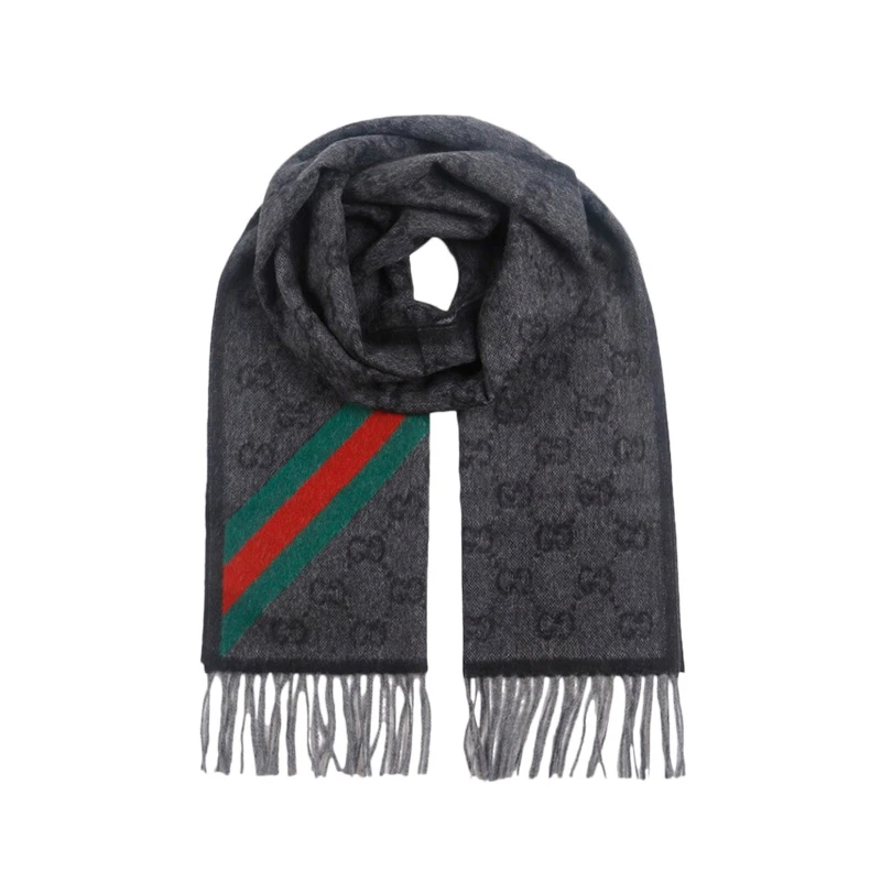 GUCCI/古驰 流苏双G织花羊毛围巾 男女同款百搭女士经典保暖长款