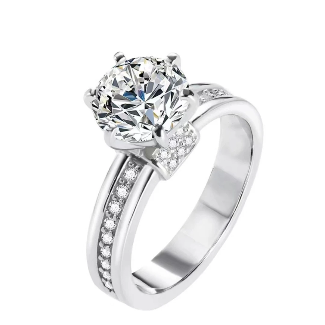 925银莫桑石戒指 【经典许愿池】 高冠皇后镶嵌莫桑钻银戒时尚饰品