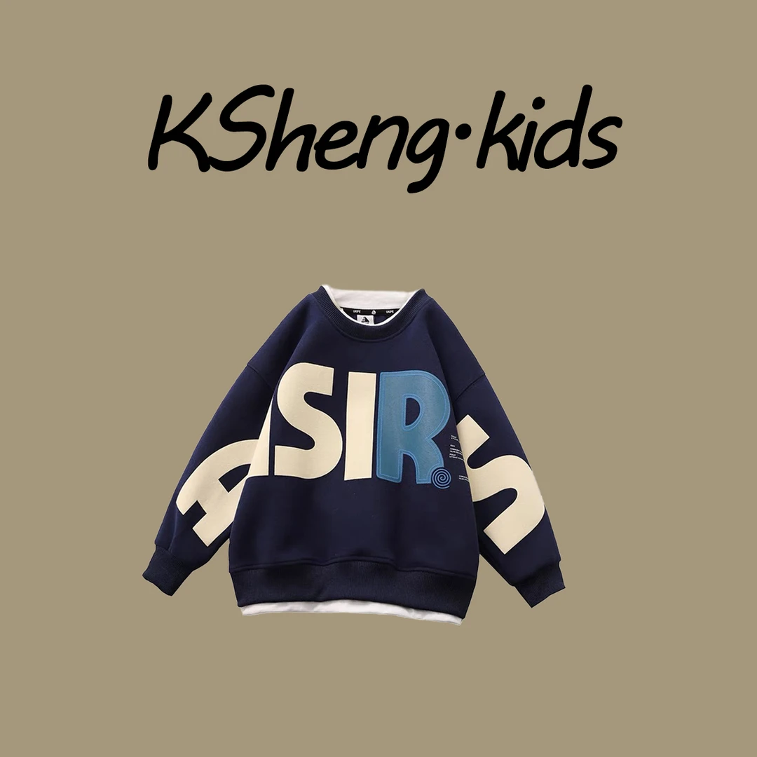 【现货】 男童2023卫衣春款韩版中小童字母印花假两件休闲上衣