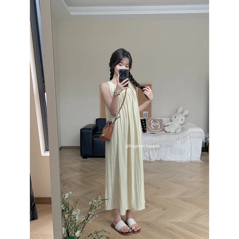 香香的蕉 【清仓款】月光手书韩系吊带连衣裙女夏宽松显瘦百搭裙子